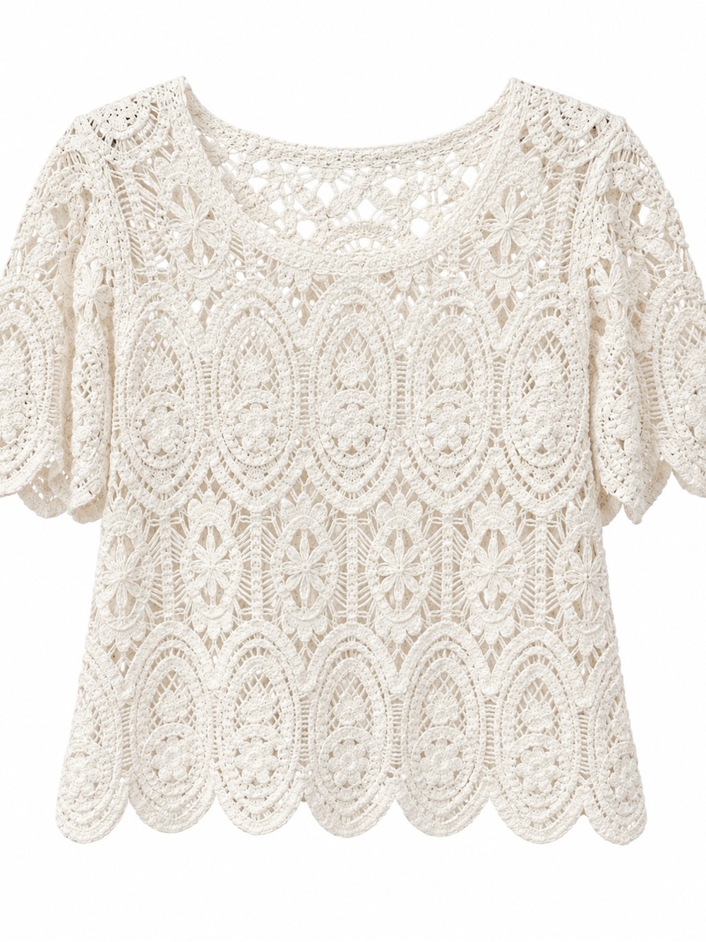 Women's Crochet Lace Short-Sleeve Top - Cream